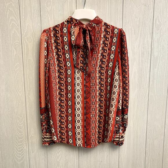 LOFT Red Print Tie Back Long Sleeve Top XS NWT - Picture 6 of 8